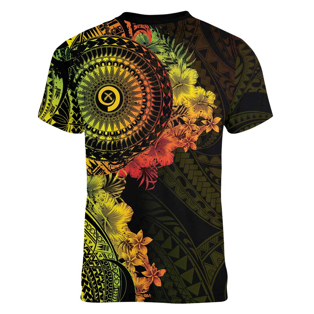 Vanuatu Women V-Neck T-Shirt Hibisus Polynesian Pattern Reggae LT14 - Polynesian Pride