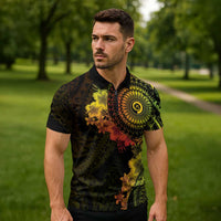 Vanuatu Zipper Polo Shirt Hibisus Polynesian Pattern Reggae - Polynesian Pride