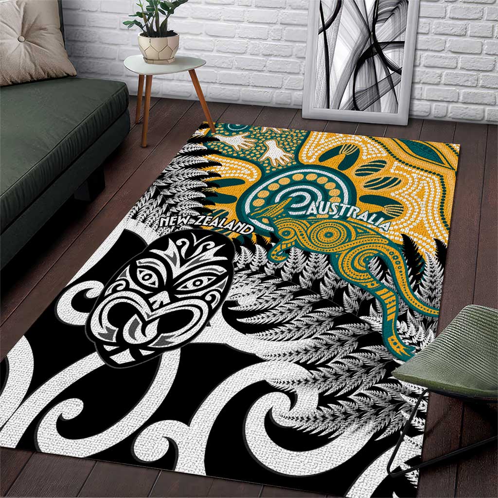 New Zealand Australia Rugby Area Rug Wallabies Aboriginal All Black Maori Tiki Together - Polynesian Pride