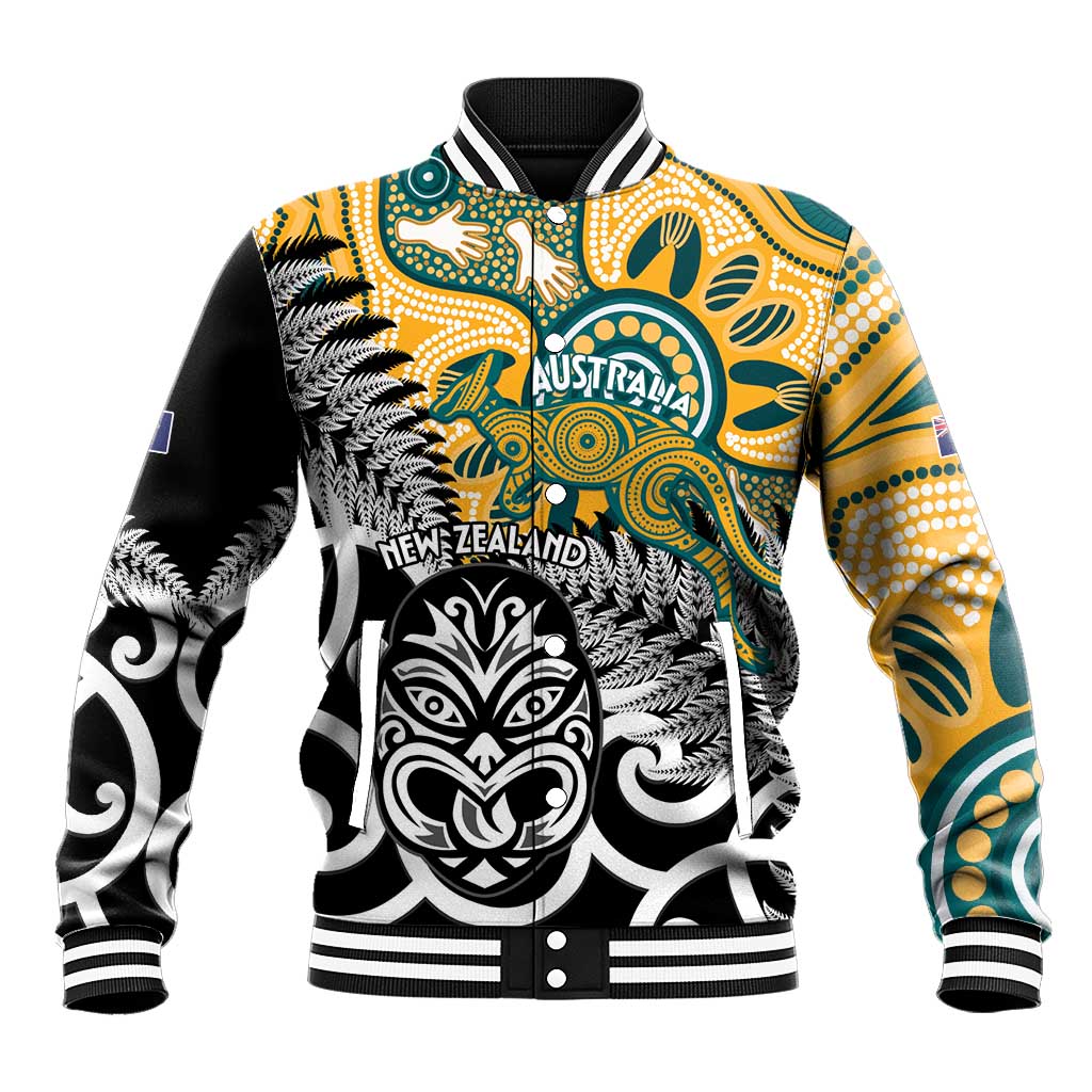 New Zealand Australia Rugby Custom Baseball Jacket Wallabies Aboriginal All Black Maori Tiki Together - Polynesian Pride