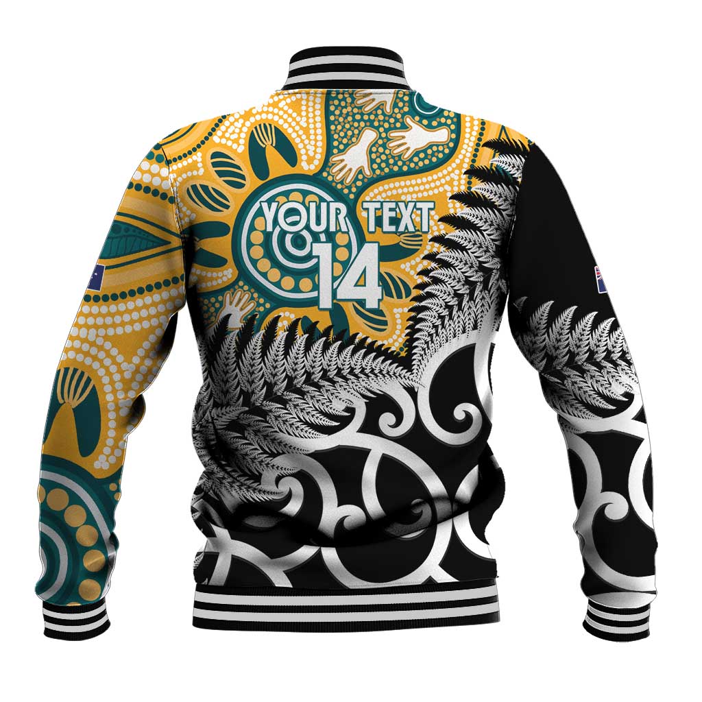New Zealand Australia Rugby Custom Baseball Jacket Wallabies Aboriginal All Black Maori Tiki Together - Polynesian Pride
