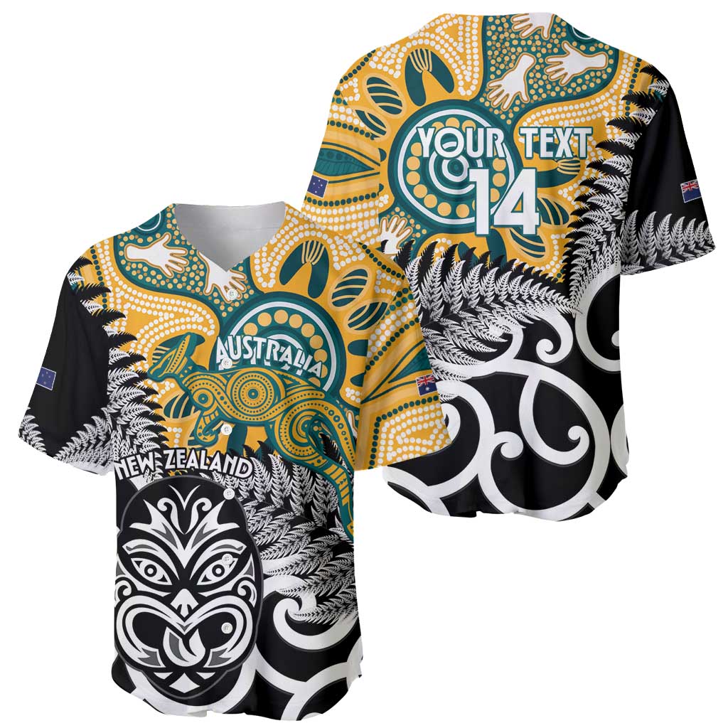 New Zealand Australia Rugby Custom Baseball Jersey Wallabies Aboriginal All Black Maori Tiki Together - Polynesian Pride