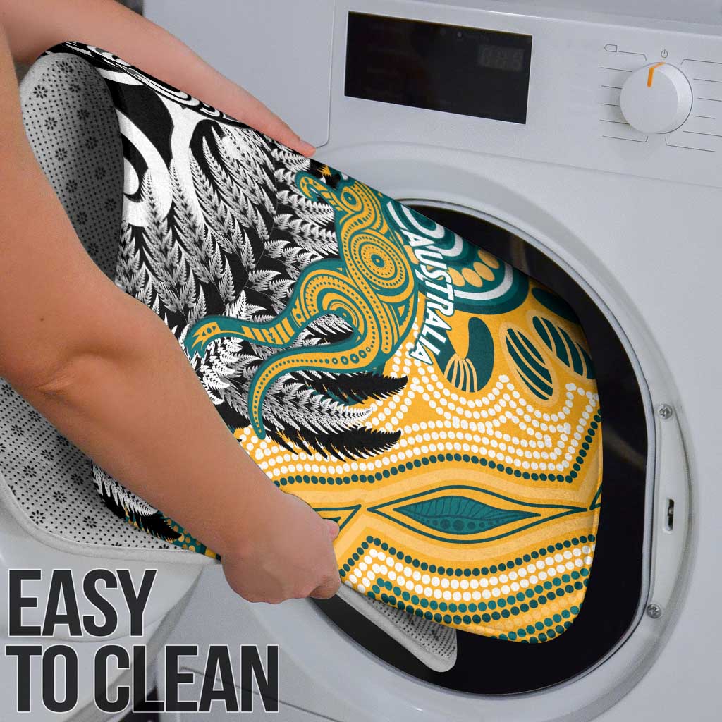 New Zealand Australia Rugby Bathroom Set Wallabies Aboriginal All Black Maori Tiki Together - Polynesian Pride