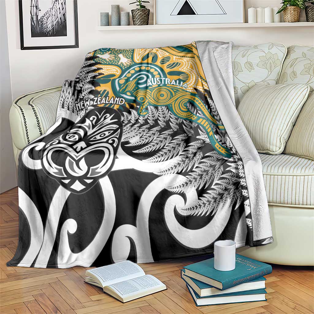 New Zealand Australia Rugby Blanket Wallabies Aboriginal All Black Maori Tiki Together - Polynesian Pride