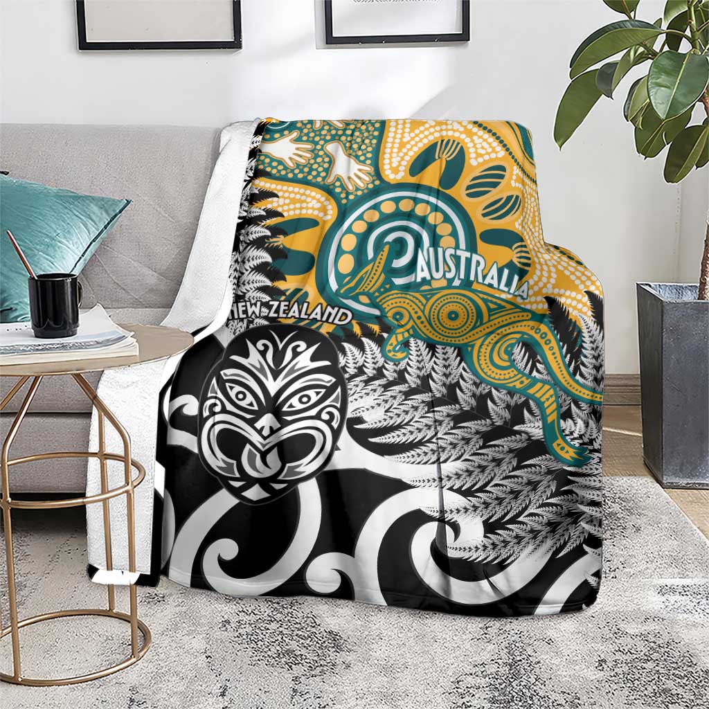 New Zealand Australia Rugby Blanket Wallabies Aboriginal All Black Maori Tiki Together - Polynesian Pride