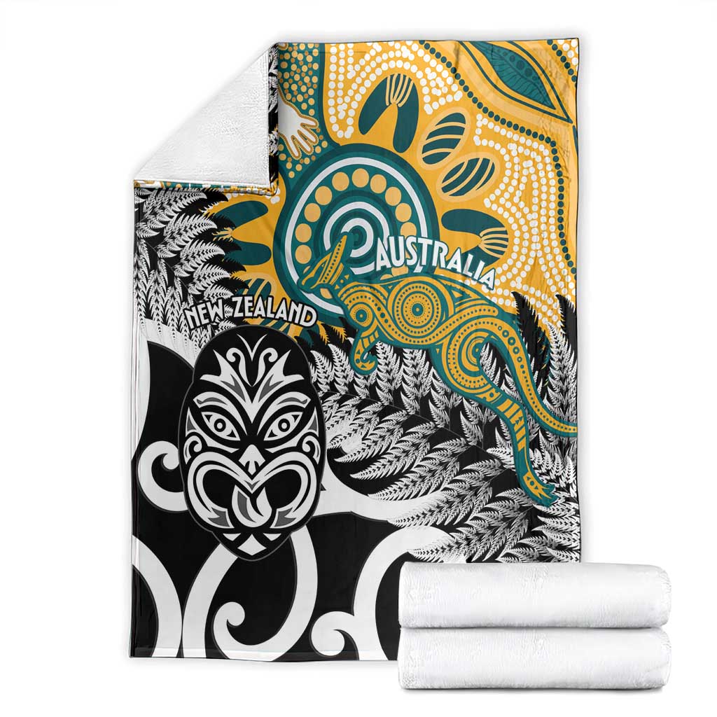 New Zealand Australia Rugby Blanket Wallabies Aboriginal All Black Maori Tiki Together - Polynesian Pride