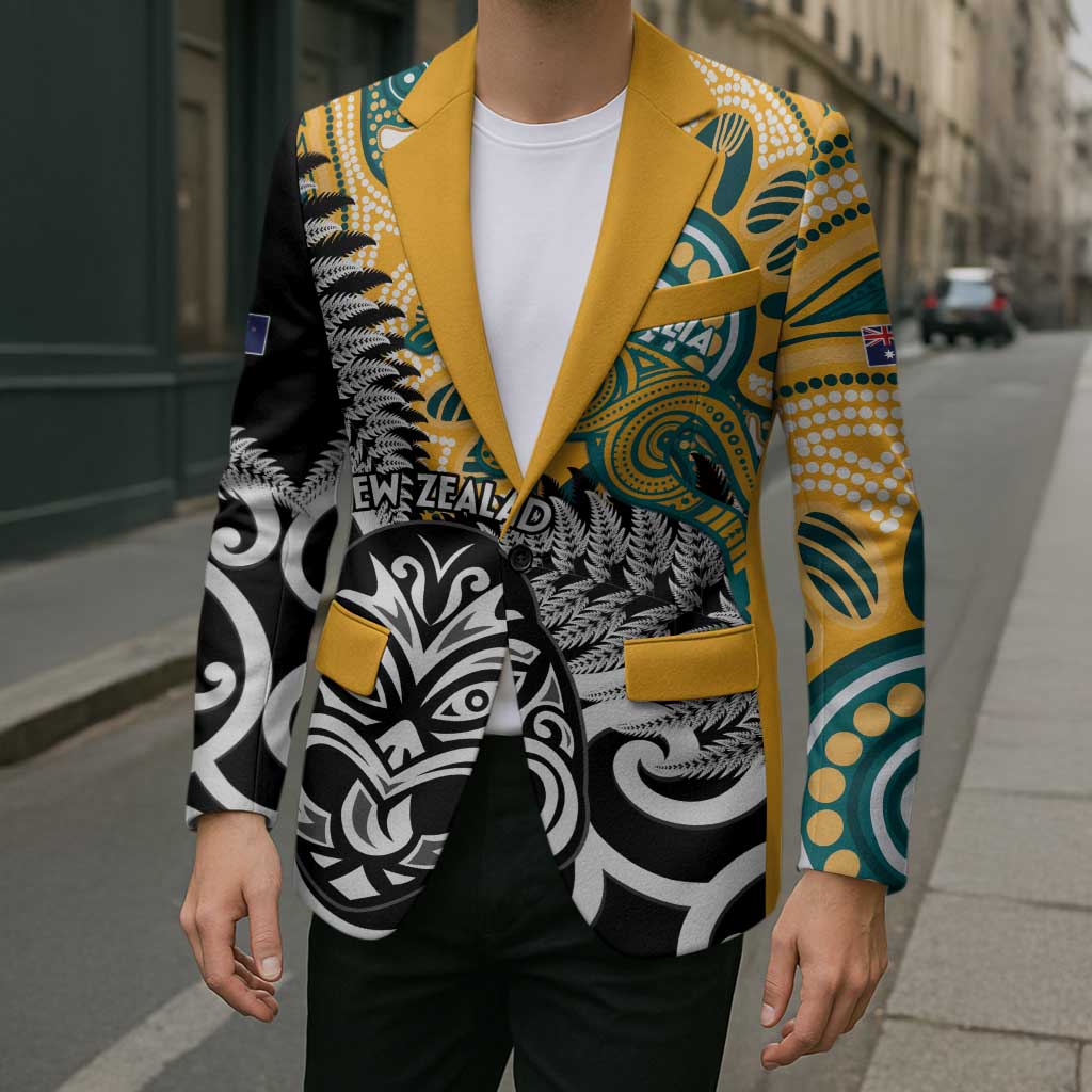 New Zealand Australia Rugby Custom Blazer Wallabies Aboriginal All Black Maori Tiki Together - Polynesian Pride