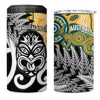 New Zealand Australia Rugby 4 in 1 Can Cooler Tumbler Wallabies Aboriginal All Black Maori Tiki Together - Polynesian Pride