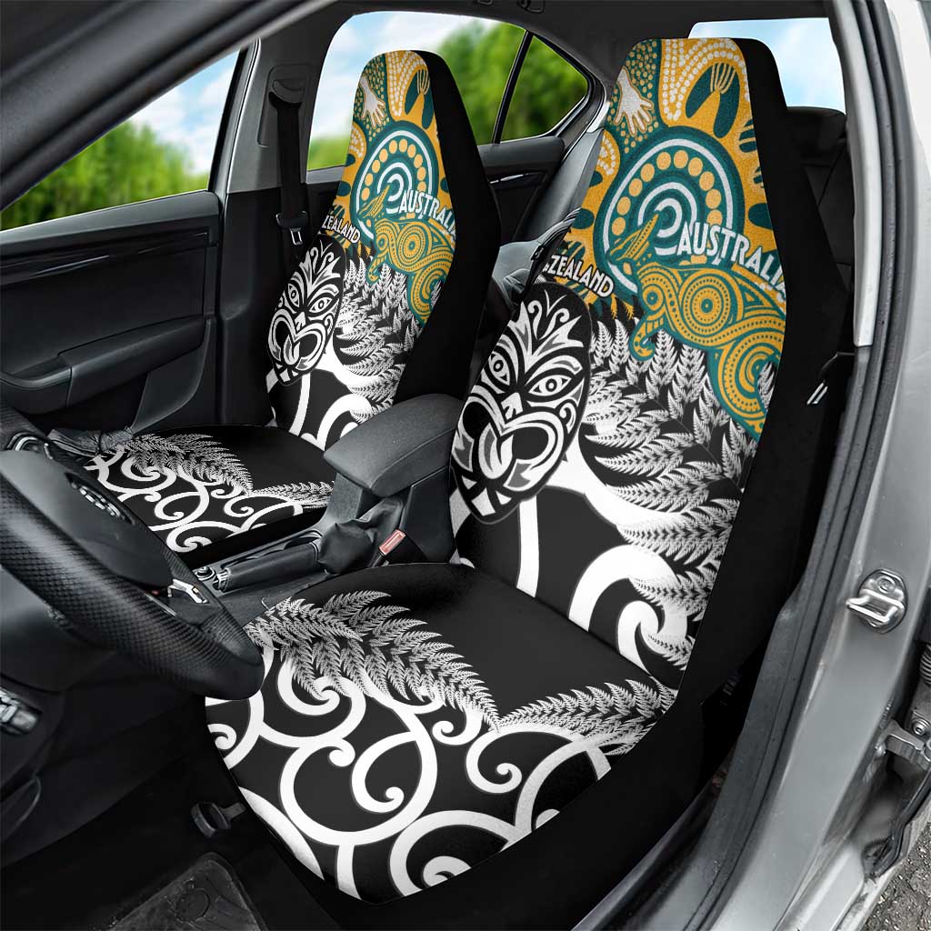 New Zealand Australia Rugby Car Seat Cover Wallabies Aboriginal All Black Maori Tiki Together - Polynesian Pride