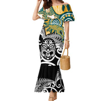 New Zealand Australia Rugby Custom Family Matching Mermaid Dress and Hawaiian Shirt Wallabies Aboriginal All Black Maori Tiki Together - Polynesian Pride