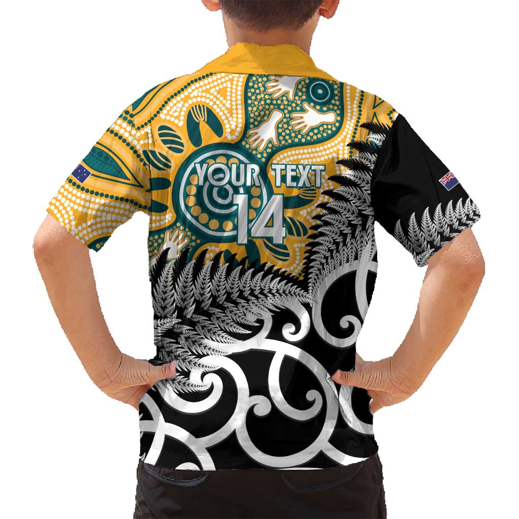 New Zealand Australia Rugby Custom Family Matching Off Shoulder Maxi Dress and Hawaiian Shirt Wallabies Aboriginal All Black Maori Tiki Together - Polynesian Pride