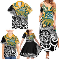 New Zealand Australia Rugby Custom Family Matching Summer Maxi Dress and Hawaiian Shirt Wallabies Aboriginal All Black Maori Tiki Together - Polynesian Pride