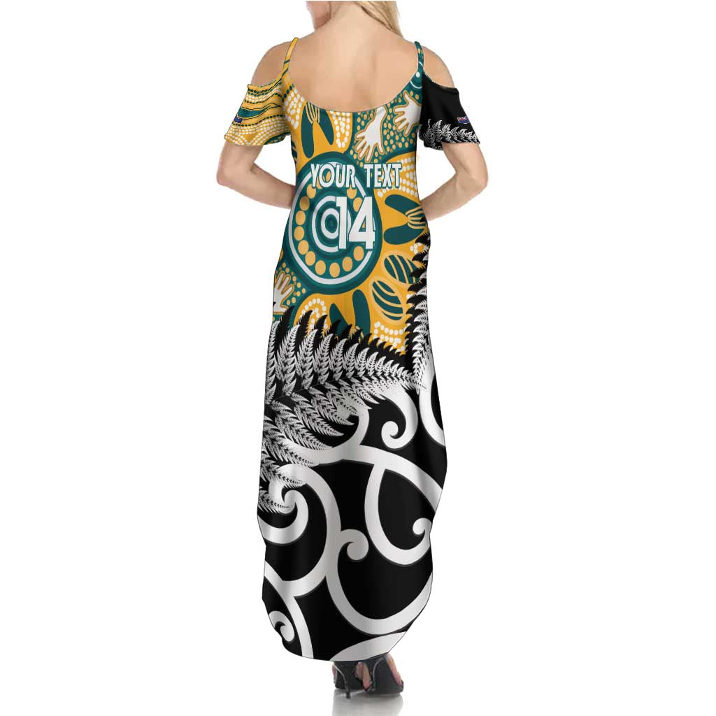 New Zealand Australia Rugby Custom Family Matching Summer Maxi Dress and Hawaiian Shirt Wallabies Aboriginal All Black Maori Tiki Together - Polynesian Pride