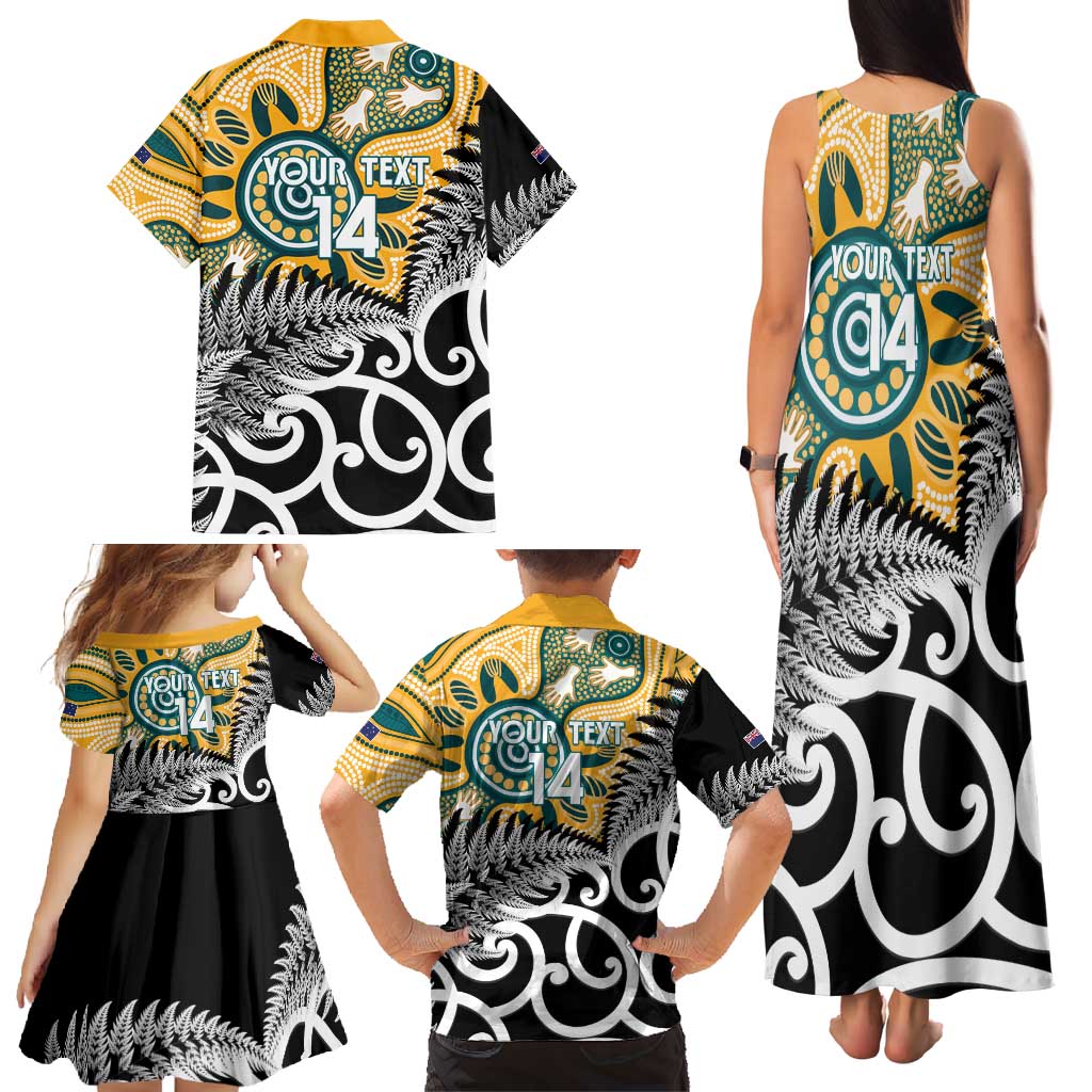 New Zealand Australia Rugby Custom Family Matching Tank Maxi Dress and Hawaiian Shirt Wallabies Aboriginal All Black Maori Tiki Together - Polynesian Pride
