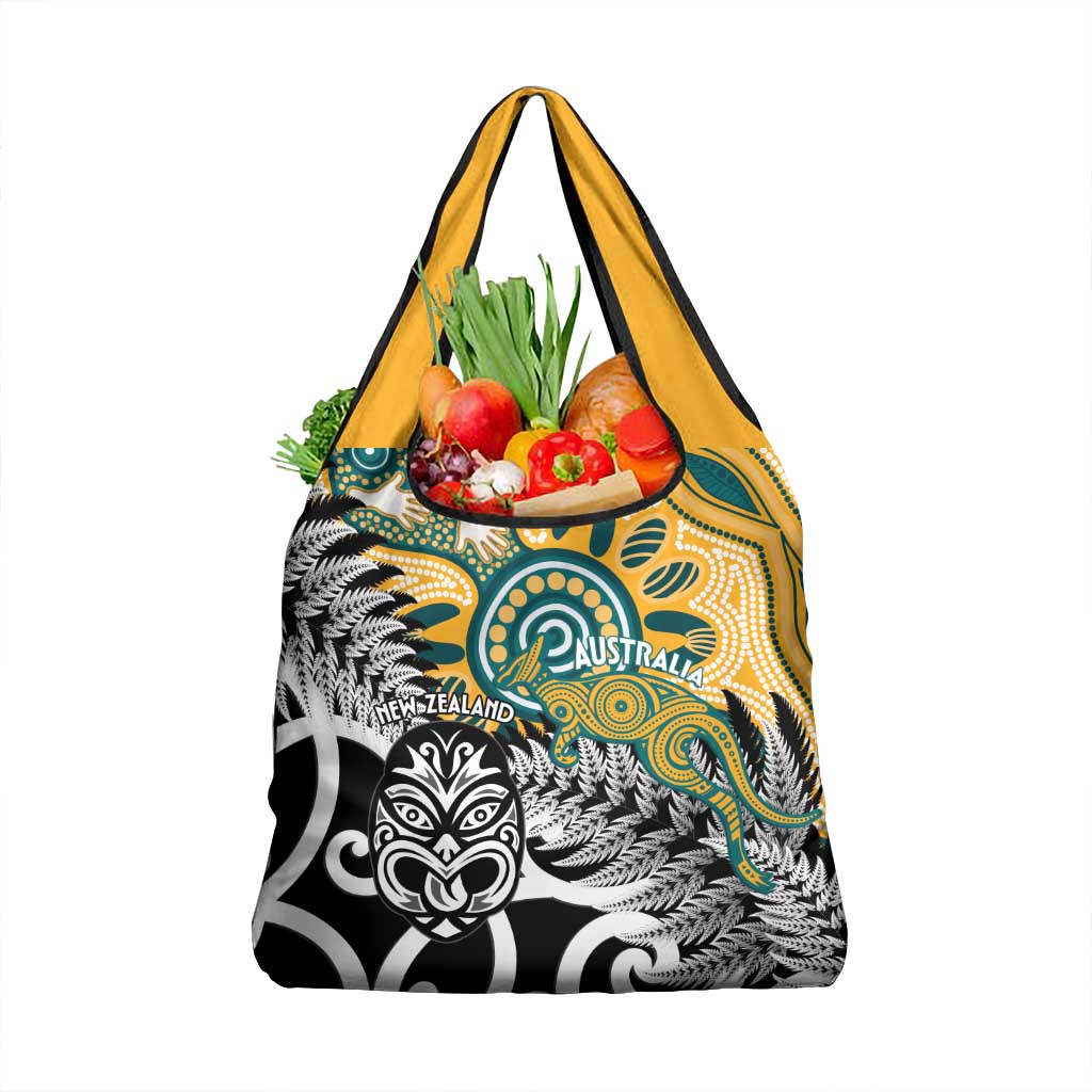 New Zealand Australia Rugby Grocery Bag Wallabies Aboriginal All Black Maori Tiki Together - Polynesian Pride