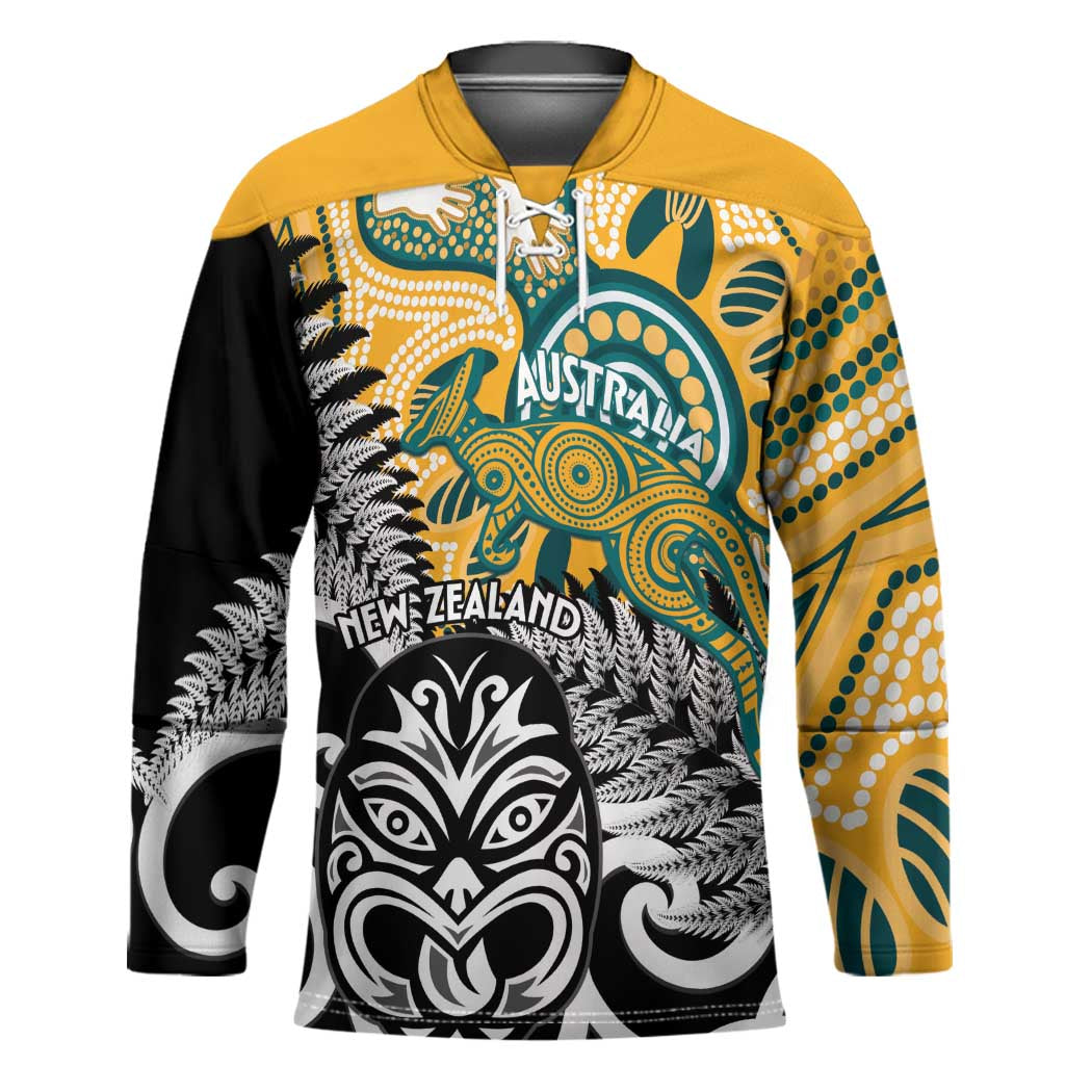 New Zealand Australia Rugby Custom Hockey Jersey Wallabies Aboriginal All Black Maori Tiki Together - Polynesian Pride