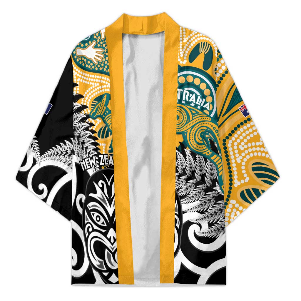 New Zealand Australia Rugby Custom Kimono Wallabies Aboriginal All Black Maori Tiki Together - Polynesian Pride