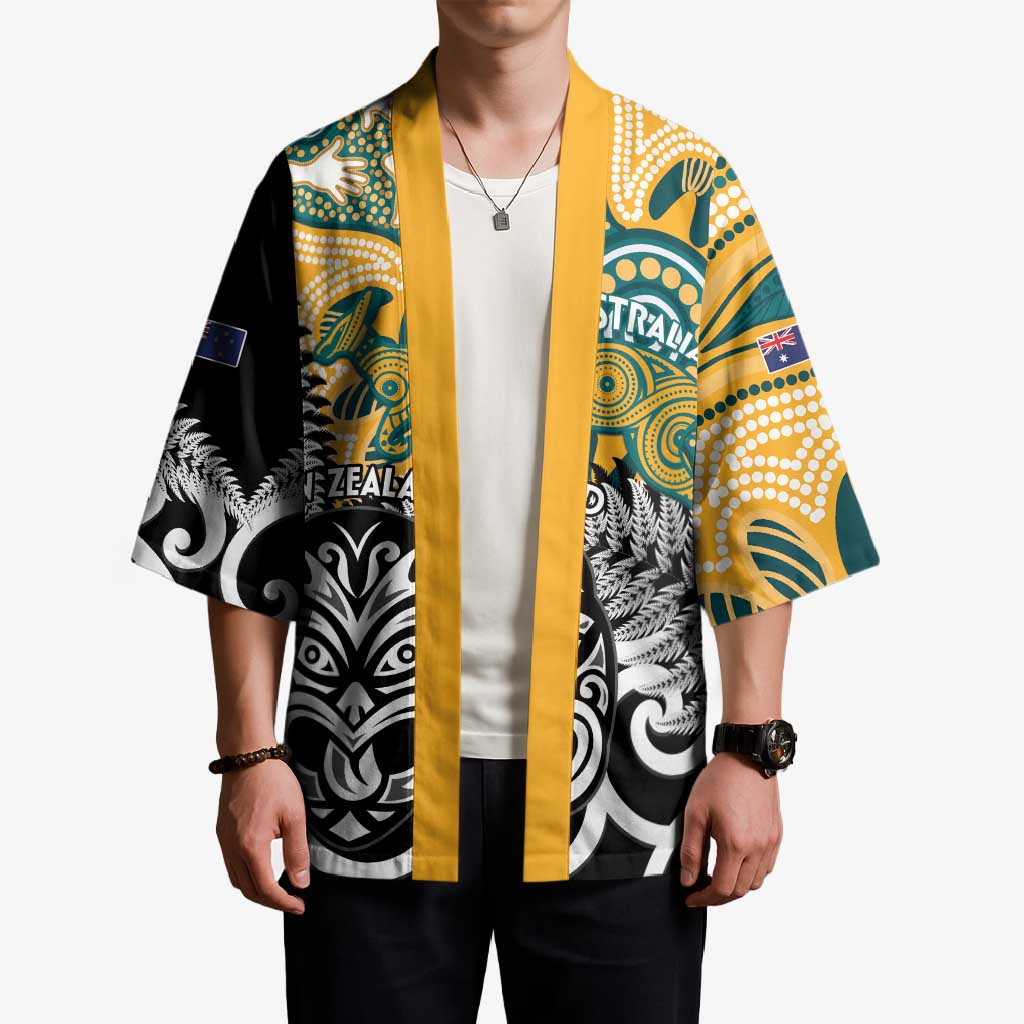 New Zealand Australia Rugby Custom Kimono Wallabies Aboriginal All Black Maori Tiki Together - Polynesian Pride