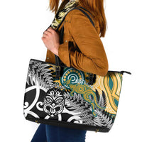 New Zealand Australia Rugby Leather Tote Bag Wallabies Aboriginal All Black Maori Tiki Together - Polynesian Pride