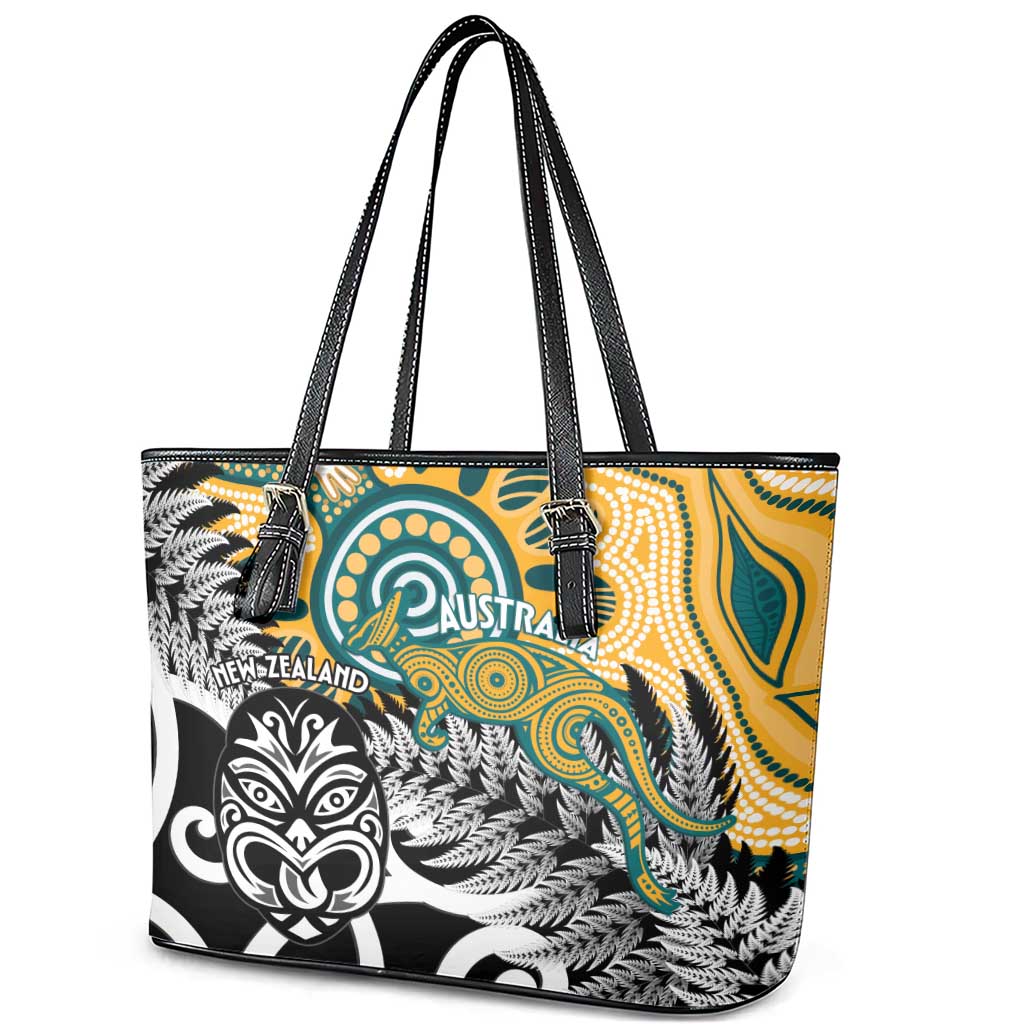 New Zealand Australia Rugby Leather Tote Bag Wallabies Aboriginal All Black Maori Tiki Together - Polynesian Pride