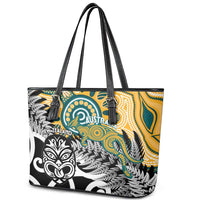 New Zealand Australia Rugby Leather Tote Bag Wallabies Aboriginal All Black Maori Tiki Together - Polynesian Pride