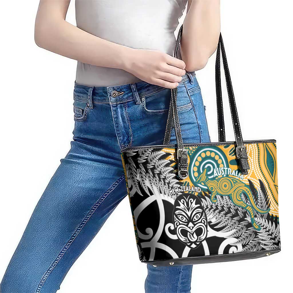 New Zealand Australia Rugby Leather Tote Bag Wallabies Aboriginal All Black Maori Tiki Together - Polynesian Pride