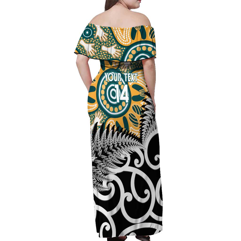 New Zealand Australia Rugby Custom Off Shoulder Maxi Dress Wallabies Aboriginal All Black Maori Tiki Together - Polynesian Pride