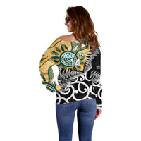New Zealand Australia Rugby Custom Off Shoulder Sweater Wallabies Aboriginal All Black Maori Tiki Together - Polynesian Pride