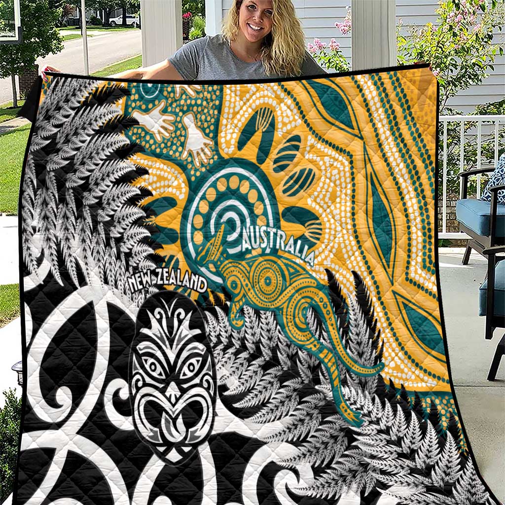 New Zealand Australia Rugby Quilt Wallabies Aboriginal All Black Maori Tiki Together - Polynesian Pride