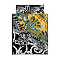 New Zealand Australia Rugby Quilt Bed Set Wallabies Aboriginal All Black Maori Tiki Together - Polynesian Pride