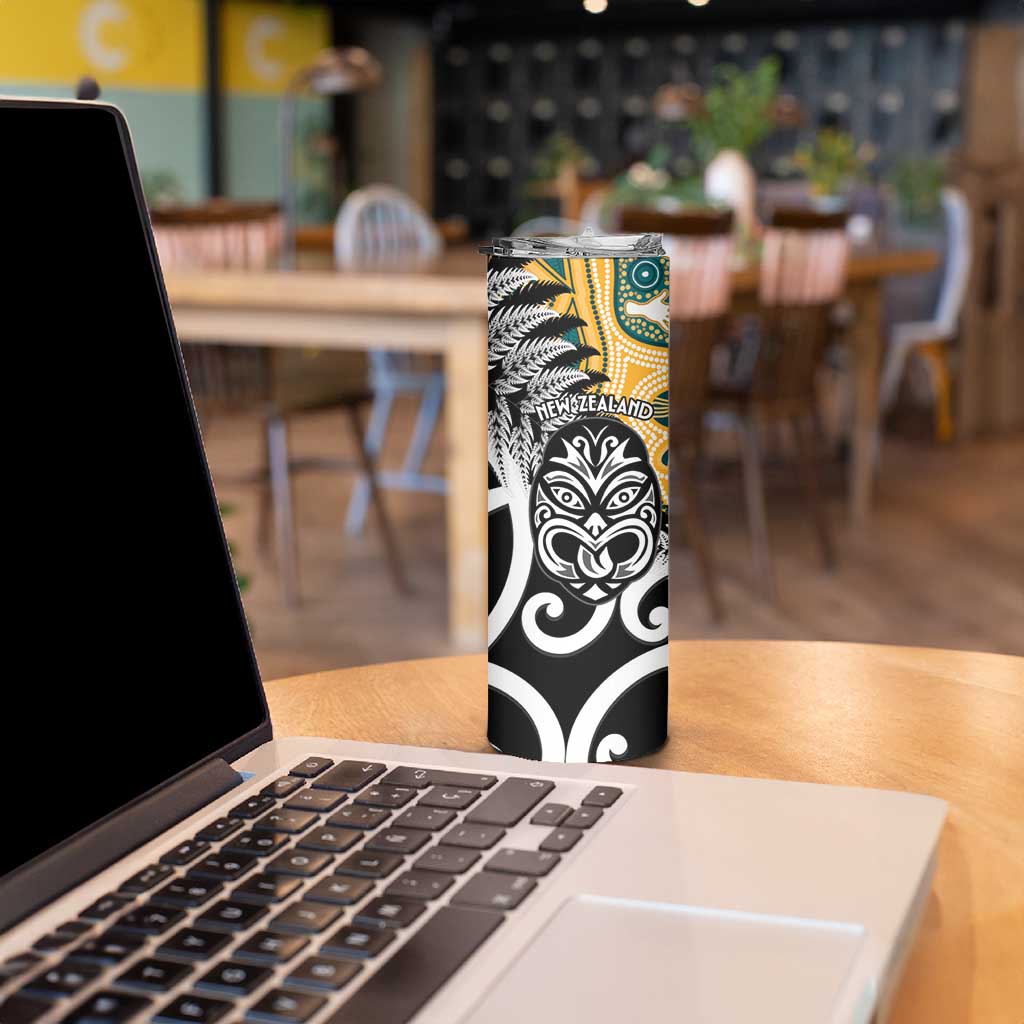 New Zealand Australia Rugby Skinny Tumbler Wallabies Aboriginal All Black Maori Tiki Together - Polynesian Pride