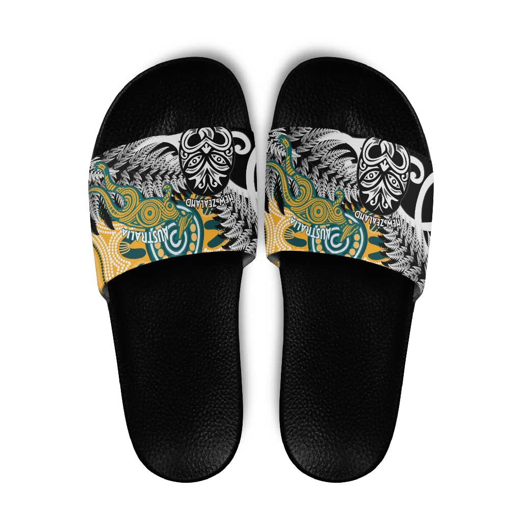 New Zealand Australia Rugby Slide Sandals Wallabies Aboriginal All Black Maori Tiki Together - Polynesian Pride