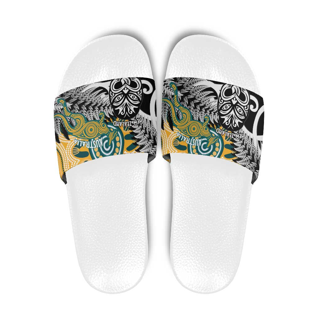 New Zealand Australia Rugby Slide Sandals Wallabies Aboriginal All Black Maori Tiki Together - Polynesian Pride