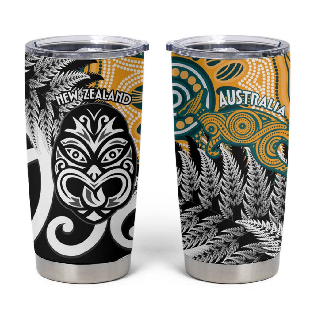 New Zealand Australia Rugby Tumbler Cup Wallabies Aboriginal All Black Maori Tiki Together - Polynesian Pride