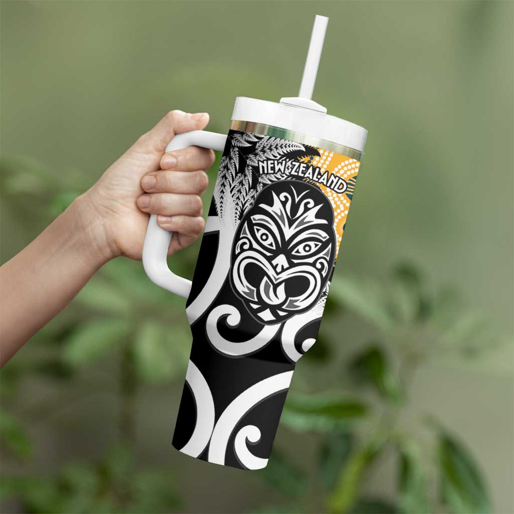 New Zealand Australia Rugby Tumbler With Handle Wallabies Aboriginal All Black Maori Tiki Together - Polynesian Pride
