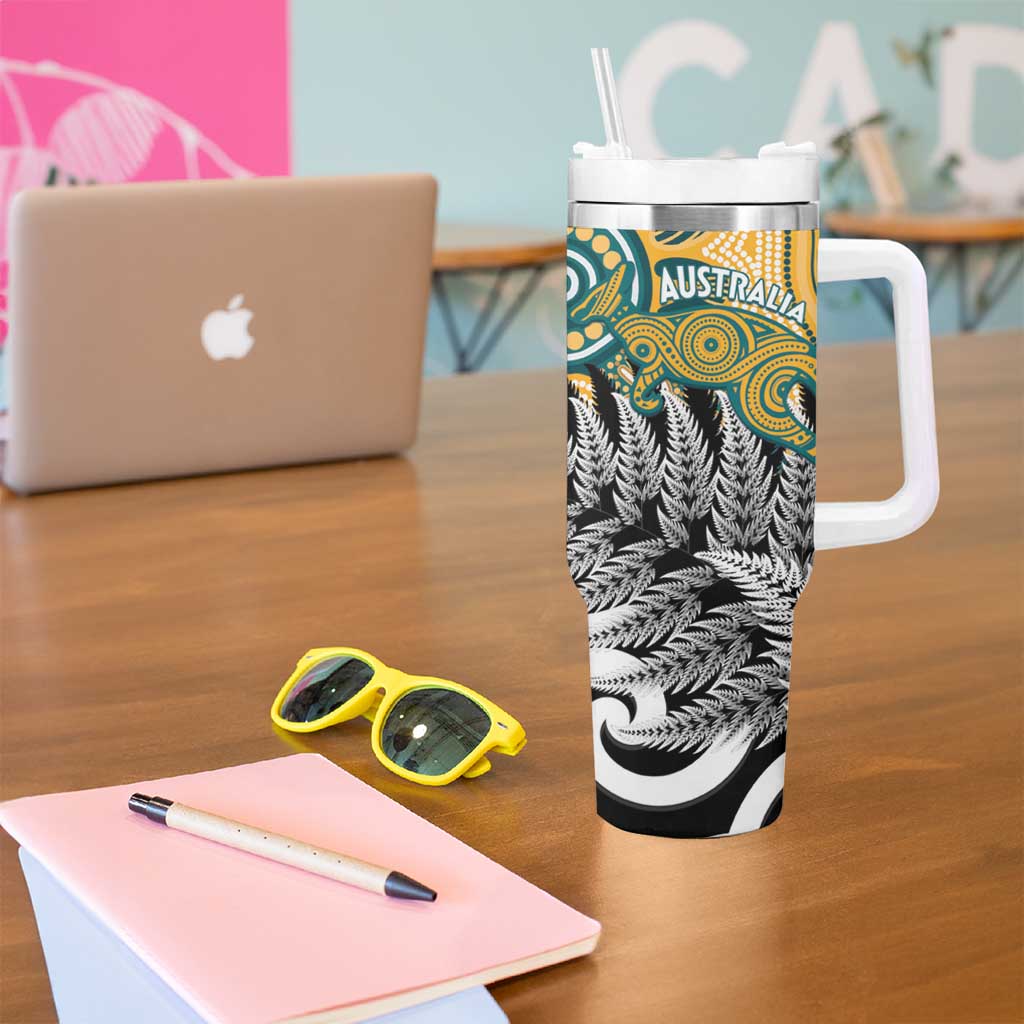 New Zealand Australia Rugby Tumbler With Handle Wallabies Aboriginal All Black Maori Tiki Together - Polynesian Pride