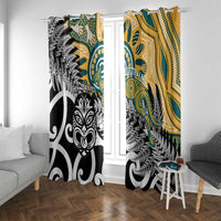 New Zealand Australia Rugby Window Curtain Wallabies Aboriginal All Black Maori Tiki Together - Polynesian Pride
