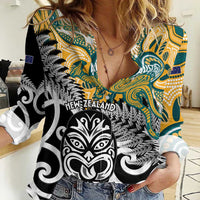 New Zealand Australia Rugby Custom Women Casual Shirt Wallabies Aboriginal All Black Maori Tiki Together - Polynesian Pride