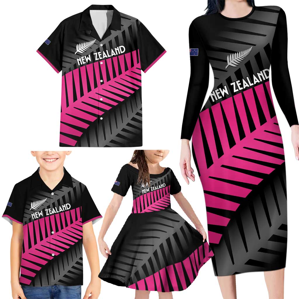 New Zealand Silver Fern Rugby Custom Family Matching Long Sleeve Bodycon Dress and Hawaiian Shirt 2025 All Black Go Champions - Polynesian Pride