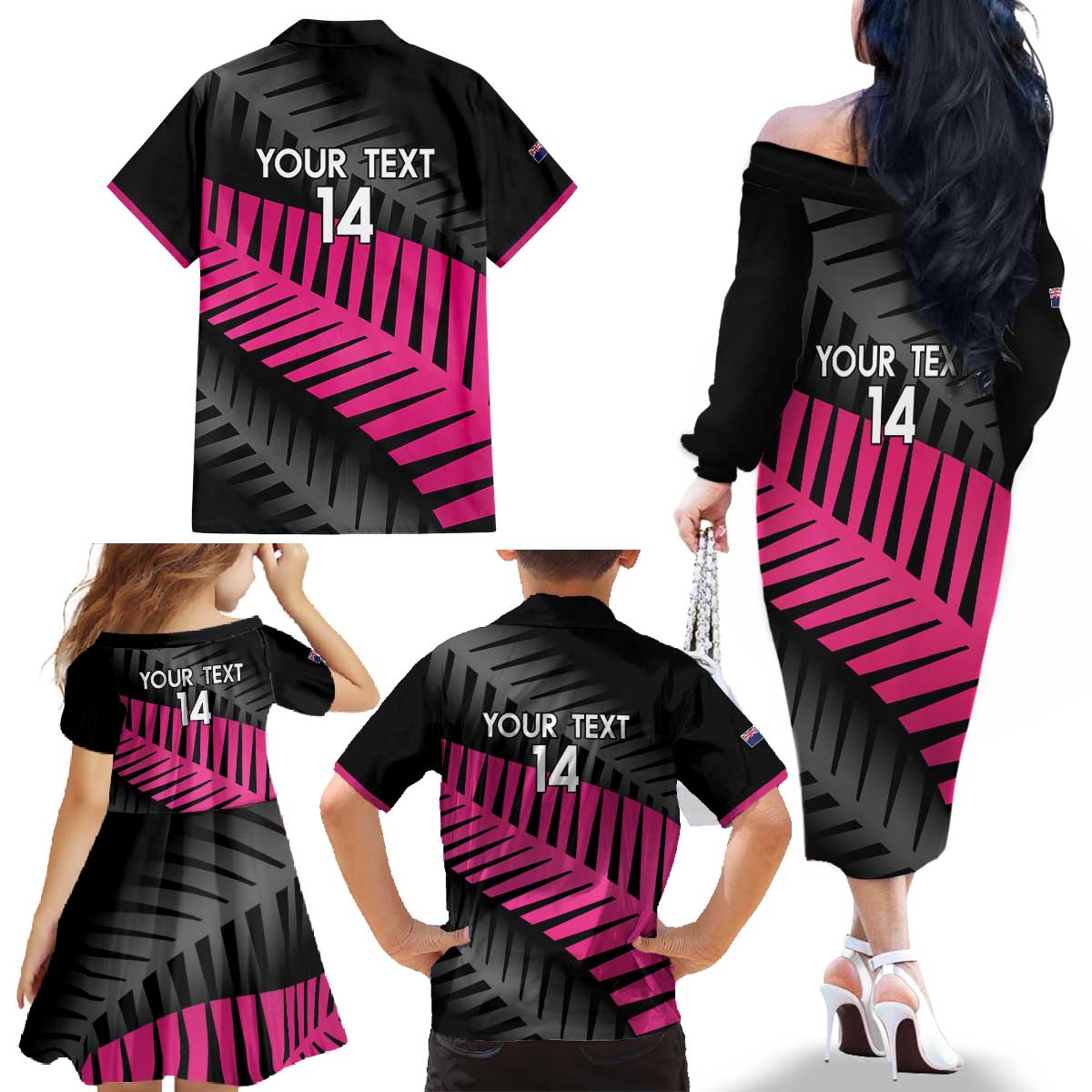 New Zealand Silver Fern Rugby Custom Family Matching Off The Shoulder Long Sleeve Dress and Hawaiian Shirt 2025 All Black Go Champions - Polynesian Pride