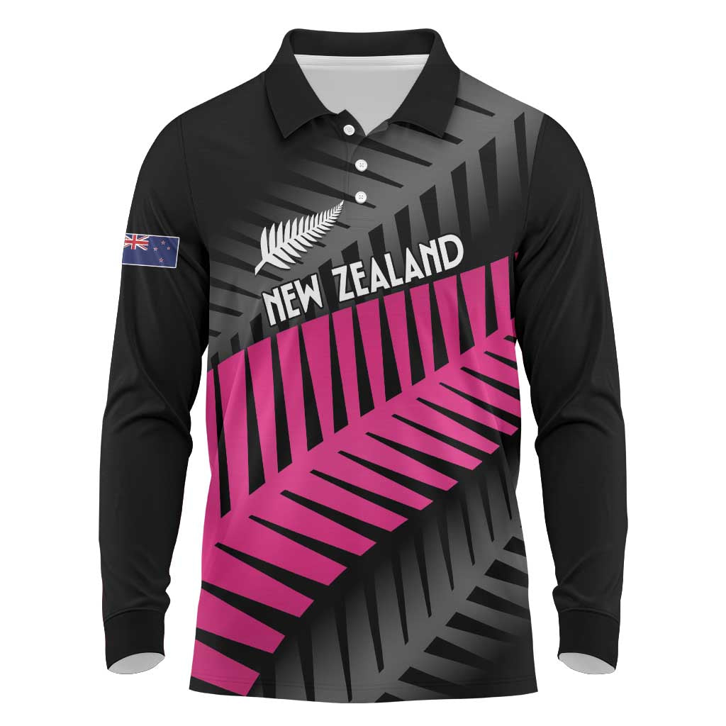 New Zealand Silver Fern Rugby Custom Long Sleeve Polo Shirt 2025 All Black Go Champions - Polynesian Pride