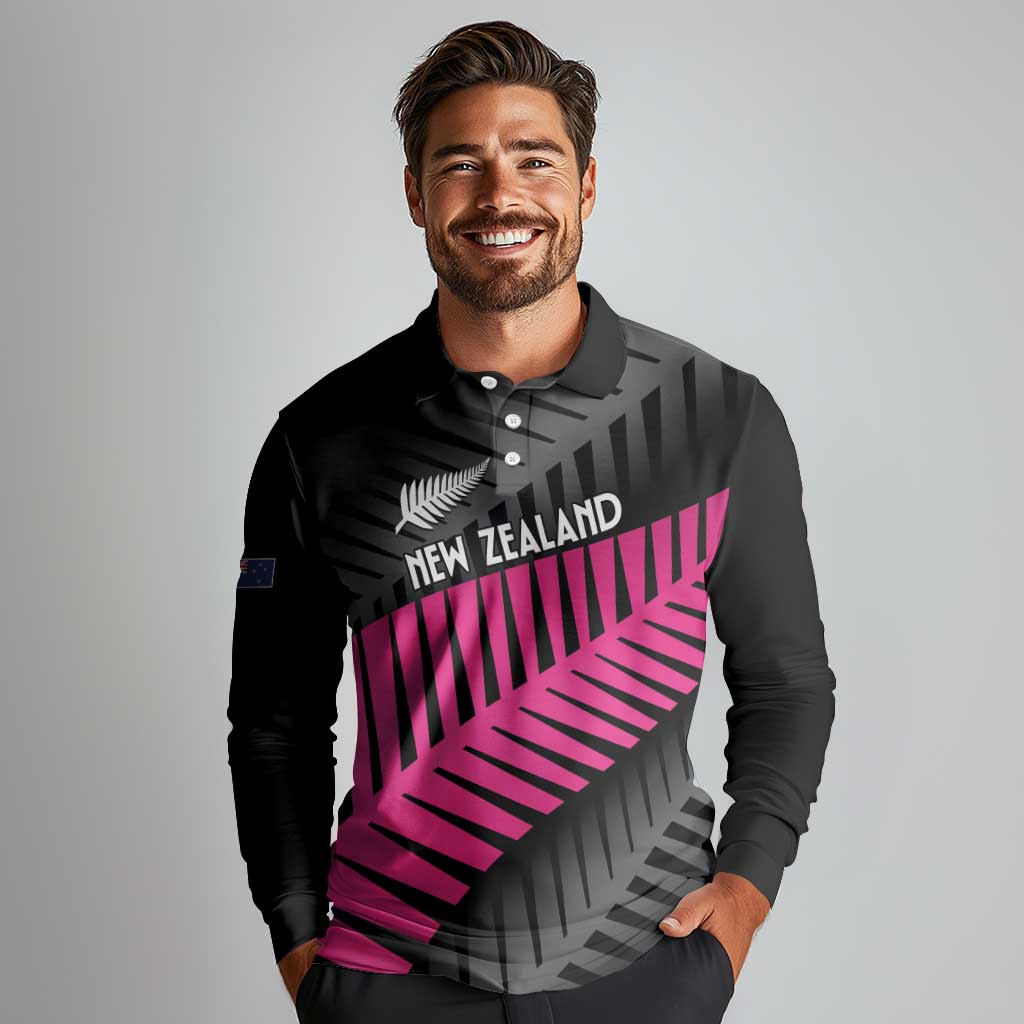 New Zealand Silver Fern Rugby Custom Long Sleeve Polo Shirt 2025 All Black Go Champions - Polynesian Pride