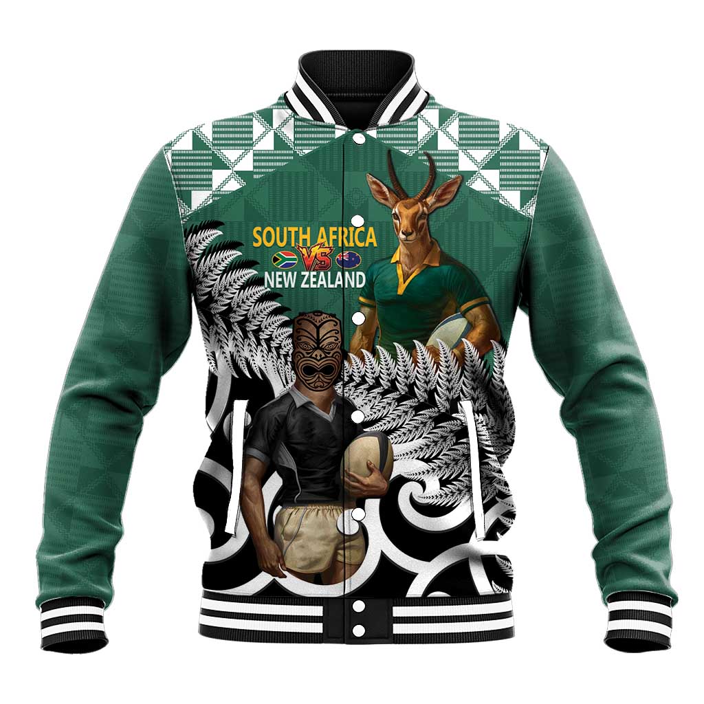 New Zealand South Africa Rugby Custom Baseball Jacket Springboks Kente All Black Maori Together - Polynesian Pride