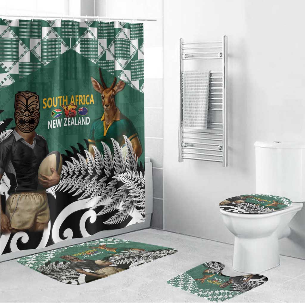 New Zealand South Africa Rugby Bathroom Set Springboks Kente All Black Maori Together - Polynesian Pride