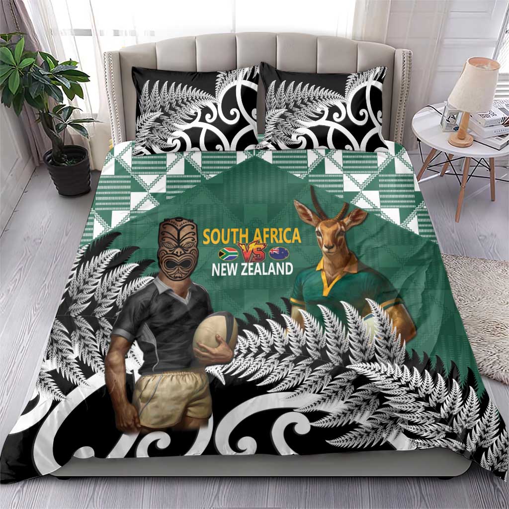 New Zealand South Africa Rugby Bedding Set Springboks Kente All Black Maori Together - Polynesian Pride