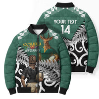 New Zealand South Africa Rugby Custom Bomber Puffer Jacket Springboks Kente All Black Maori Together - Polynesian Pride