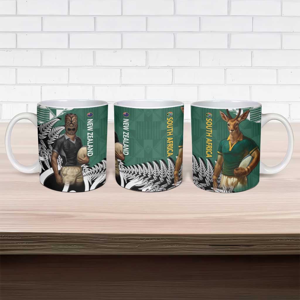 New Zealand South Africa Rugby Ceramic Mug Springboks Kente All Black Maori Together - Polynesian Pride