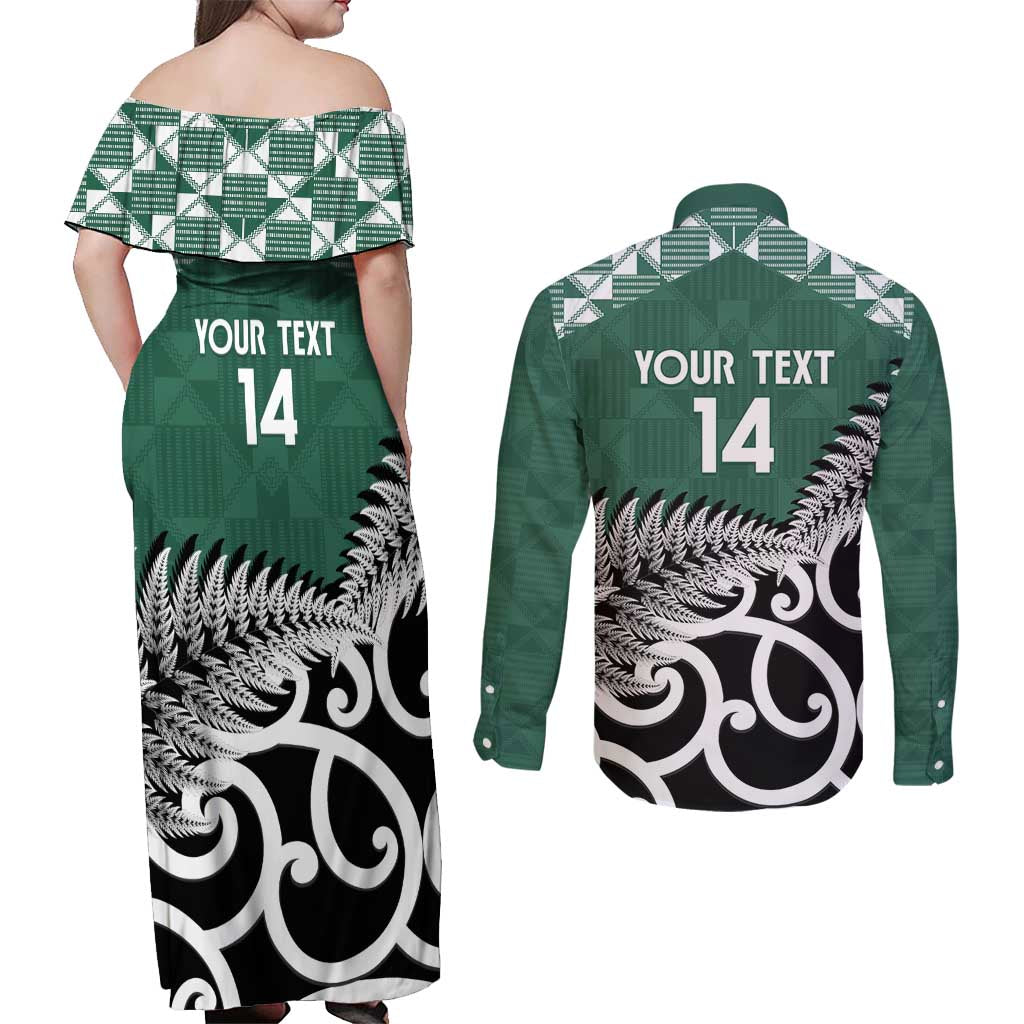 New Zealand South Africa Rugby Custom Couples Matching Off Shoulder Maxi Dress and Long Sleeve Button Shirt Springboks Kente All Black Maori Together - Polynesian Pride
