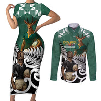 New Zealand South Africa Rugby Custom Couples Matching Short Sleeve Bodycon Dress and Long Sleeve Button Shirt Springboks Kente All Black Maori Together - Polynesian Pride