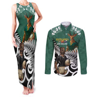 New Zealand South Africa Rugby Custom Couples Matching Tank Maxi Dress and Long Sleeve Button Shirt Springboks Kente All Black Maori Together - Polynesian Pride